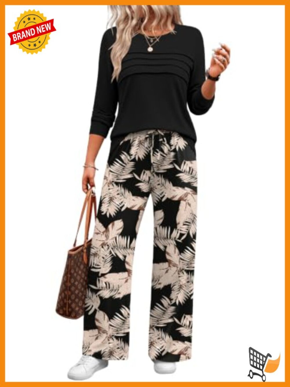 Womens 2 Piece Lounge Set Long Sleeve Top Wide Leg Pants Fall Travel